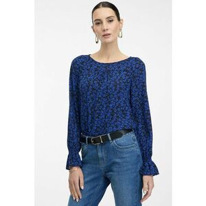 Bluza cu decolteu rotund si model - Negru/Albastru royal imagine
