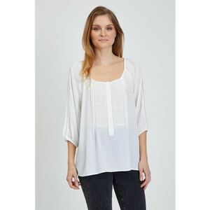Bluza cu maneci medii si detalii brodate - Alb imagine