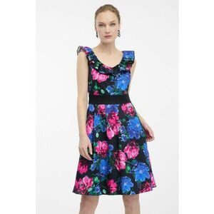 Rochie cu decolteu cu volan - Albastru royal/Roz imagine