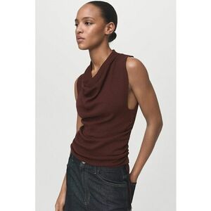 Bluza cu decolteu drapat - Maro inchis imagine