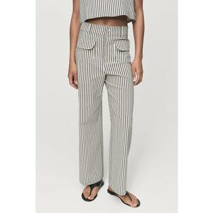 Pantaloni cu croiala dreapta si model in dungi - Alb murdar/Gri inchis imagine