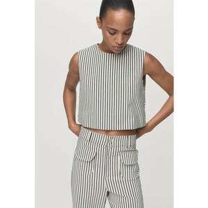 Bluza crop cu model in dungi - Alb murdar/Gri inchis imagine