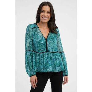 Bluza lejera cu decolteu in V si model Paisley - Verde persan imagine
