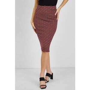 Fusta midi cu croiala cambrata si model - Negru imagine