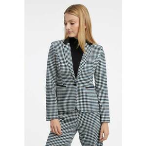 Sacou cambrat cu model houndstooth - Alb/Negru/Albastru petrol imagine