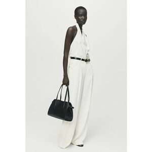 Bluza de satin cu decolteu drapat - Alb fildes imagine