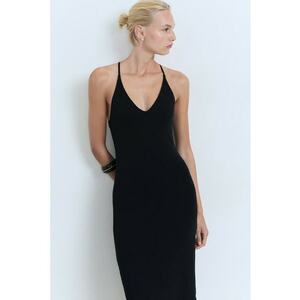 Rochie midi cambrata cu decolteu in V - Negru imagine