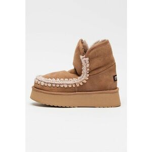 Ghete pull-on flatform din piele intoarsa - Roz prafuit imagine