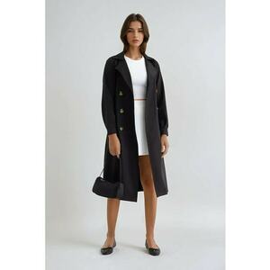 Palton dama trench usor cu nasturi si curea - maro - material textil imagine