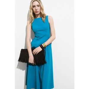 Rochie evazata cu buzunare laterale - Turcoaz imagine