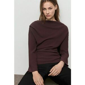 Bluza cu decolteu asimetric si fronseuri - Maro cognac imagine