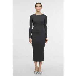 Fusta midi din tricot cu slit lateral cu nasturi - Gri inchis melange imagine