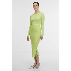 Fusta midi din tricot cu slit lateral cu nasturi - Verde lime imagine