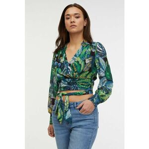 Bluza crop cu decolteu cache-coeur - Verde/Albastru imagine