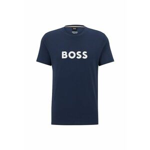 Tricou cu decolteu rotund si logo - Bleumarin imagine