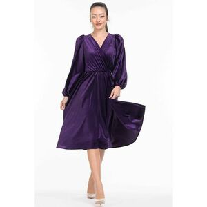 Rochie midi evazata cu aspect de catifea - Mov inchis imagine