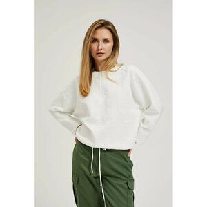 Sweatshirt alb cu guler rotund si legare la talie - Alb murdar imagine