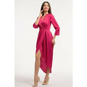 Rochie din satin cu decolteu in V - Fucsia imagine