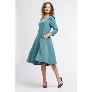 Rochie midi plisata cu buzunare laterale - Verde aquamarin imagine