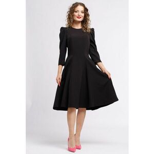 Rochie midi plisata cu buzunare laterale - Negru imagine
