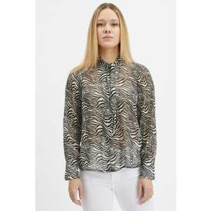 Bluza cu esarfa si animal print - Alb/Negru imagine