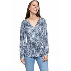Bluza Dama - Erika V Printed - Croi Normal - Fara Inchidere - Maneci Lungi - 100% Bumbac - Marime S - Albastru imagine