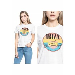 Tricou Dama - High Rib Regular Tee - Croi Normal - Fara Inchidere - 100% Bumbac - Model Dominant: Print - M - Alb - 1 Bucata imagine