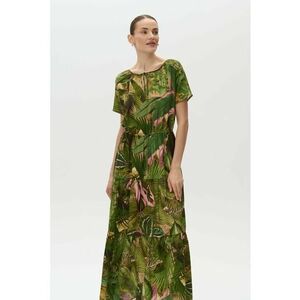 Rochie maxi cu model tropical - Verde imagine