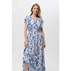 Rochie maxi cu model si decolteu in V - Alb/Albastru imagine