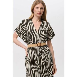 Rochie dreapta din amestec de in cu decolteu in V - Negru/Crem imagine
