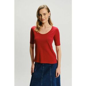 Tricou cu decolteu rotund si maneci medii - Caramiziu imagine
