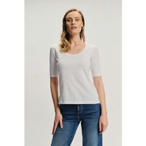 Tricou cu decolteu rotund si maneci medii - Alb imagine