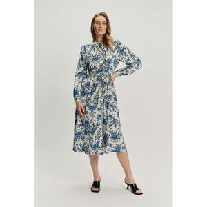 Rochie midi cu design floral - Bej/Albastru imagine