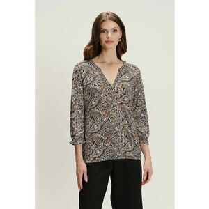 Bluza cu decolteu caftan si model - Alb/Negru/Portocaliu inchis imagine