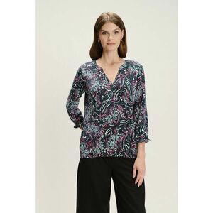 Bluza cu decolteu caftan si model - Negru/Fucsia/Gri cenusiu imagine