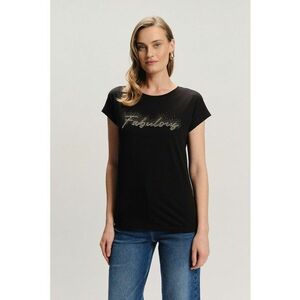 Tricou din amestec de modal cu text din strasuri - Negru imagine