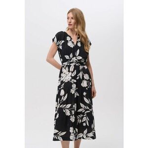 Rochie cu decolteu in V si imprimeu floral - Alb/Negru imagine