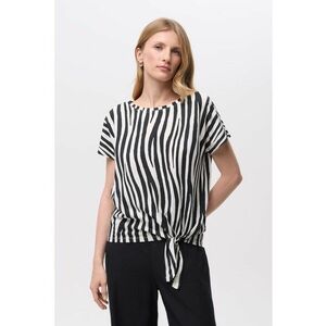 Tricou cu model si detaliu innodat - Alb/Negru imagine