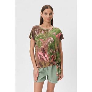Tricou cu model si detaliu innodat - Verde/Roz imagine