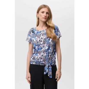 Tricou cu model si detaliu innodat - Alb/Bej/Albastru imagine