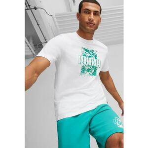 Tricou de bumbac Essential+ Palm Resort - Alb/Verde imagine