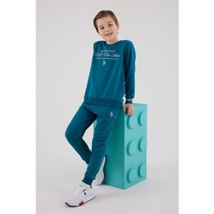 Set de bluza de trening din amestec de bumbac cu pantaloni de trening cu logo brodat - Alb optic/Albastru petrol imagine