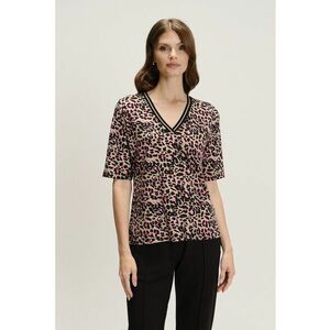 Bluza cu decolteu in V si imprimeu grafic - Negru/Bej imagine