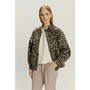 Jacheta lejera din amestec de lana cu animal print - Maro/Gri inchis imagine