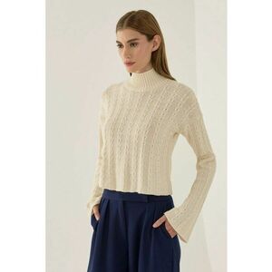 Pulover dama tricotat texturat - Natural imagine