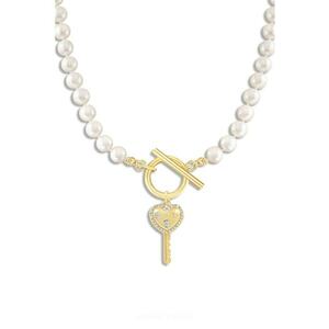 Colier placat cu aur de 18K si cu insertii de zirconia - Alb/Auriu imagine