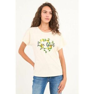 Tricou din bumbac cu imprimeu pe piept - Alb murdar imagine
