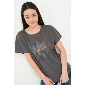 - Tricou dama maneca scurta si detalii grafice ( SMOKED PEARL - Material: Bumbac - Gri antracit imagine