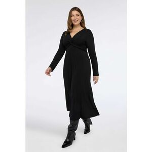Rochie cu maneca lunga si decolteu in V - Negru imagine