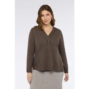 Pulover din amestec de casmir cu detaliu impletit - Maro melange imagine